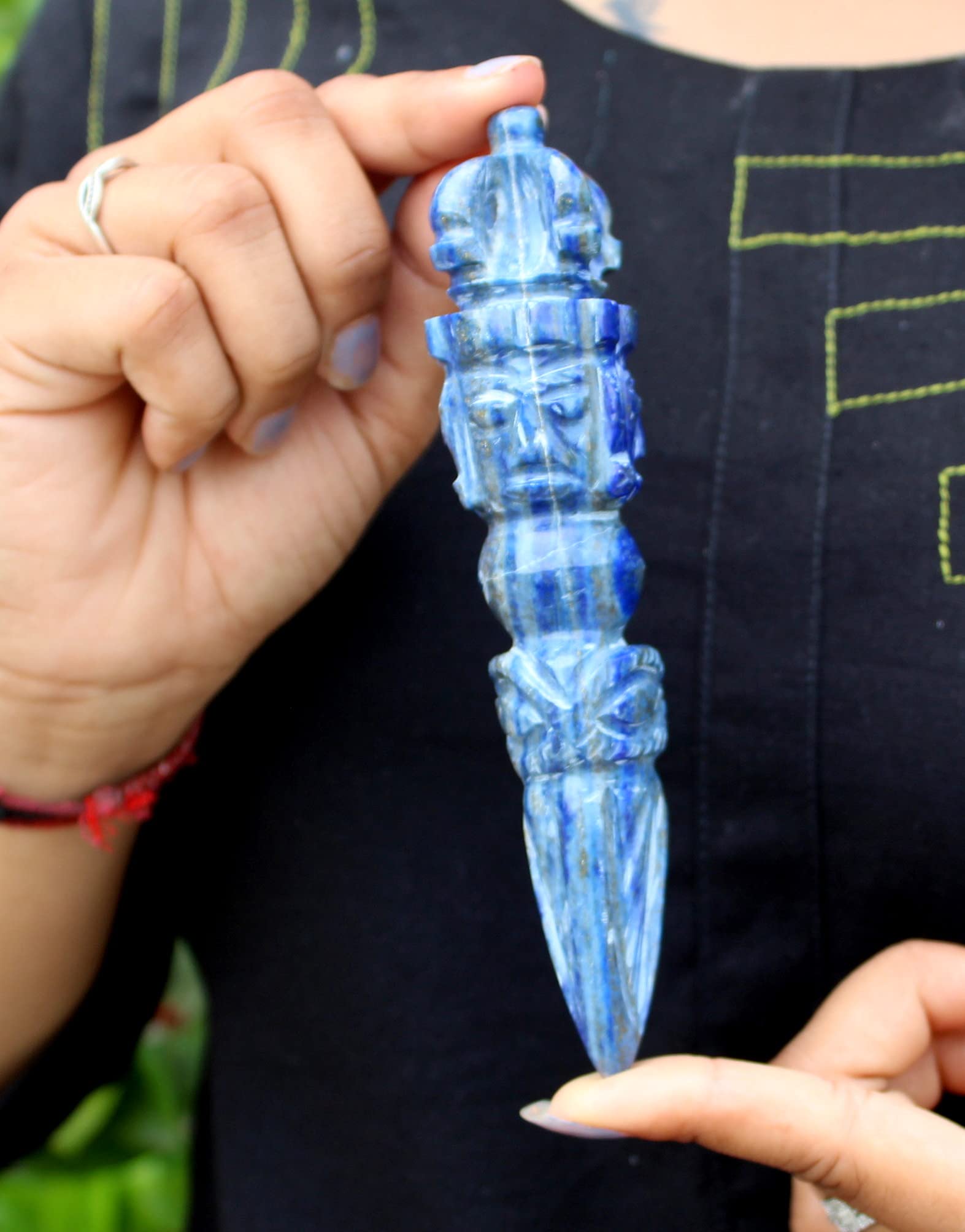 Jet International Lapis Lazuli Phurba 5 inch - 5.5 inch Tibetan Nepal Vajra Carving Deity Tibetan Buddhism Swastika Kila Phurpa Image is JUST A Reference