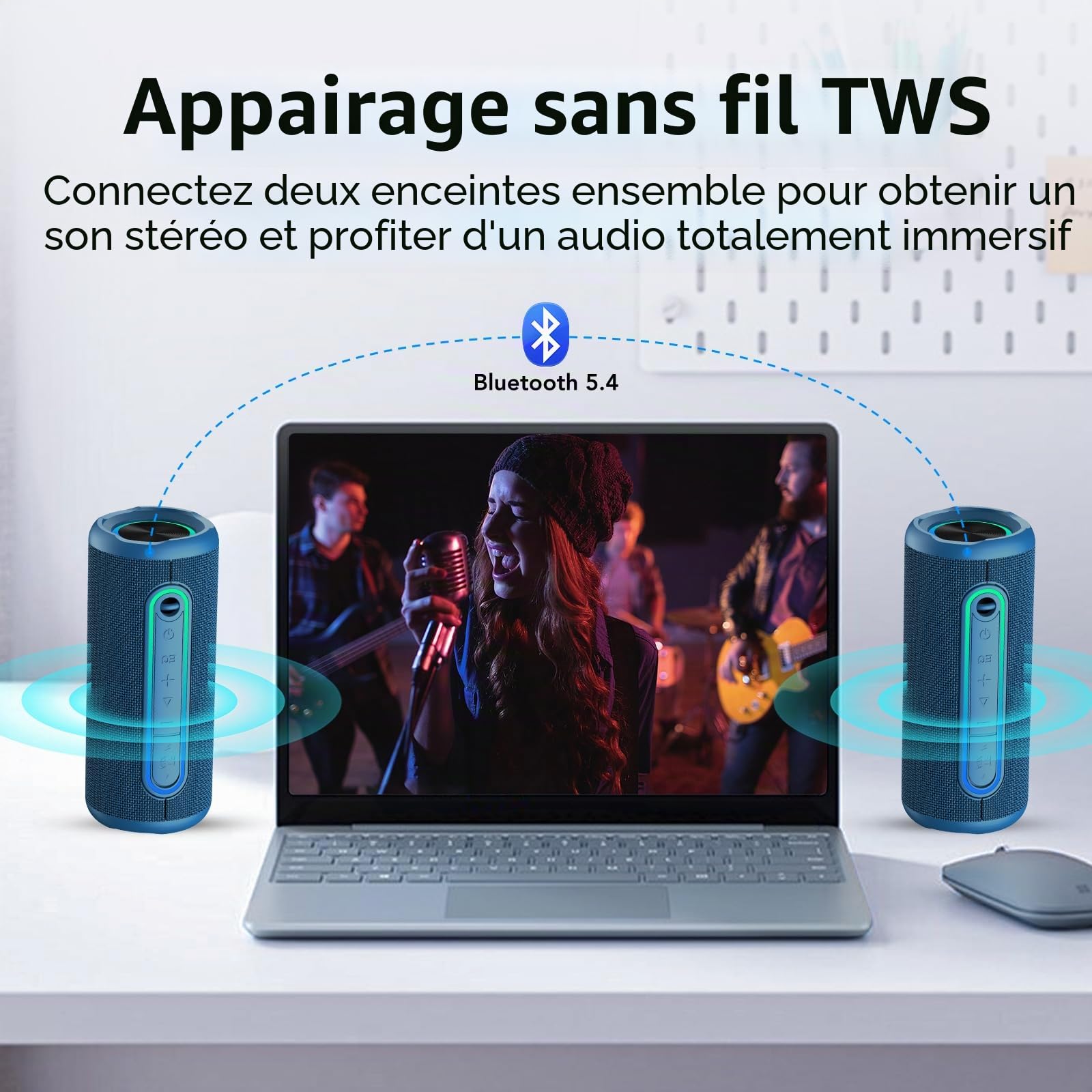 Enceinte Bluetooth Portable 5.4 sans Fil avec Bass Puissantes, 30W Son Surround à 360 degrés, Autonomie 30 hrs,Appairage TWS, Haut Parleur Bluetooth étanche IP7,pour l'extérieur