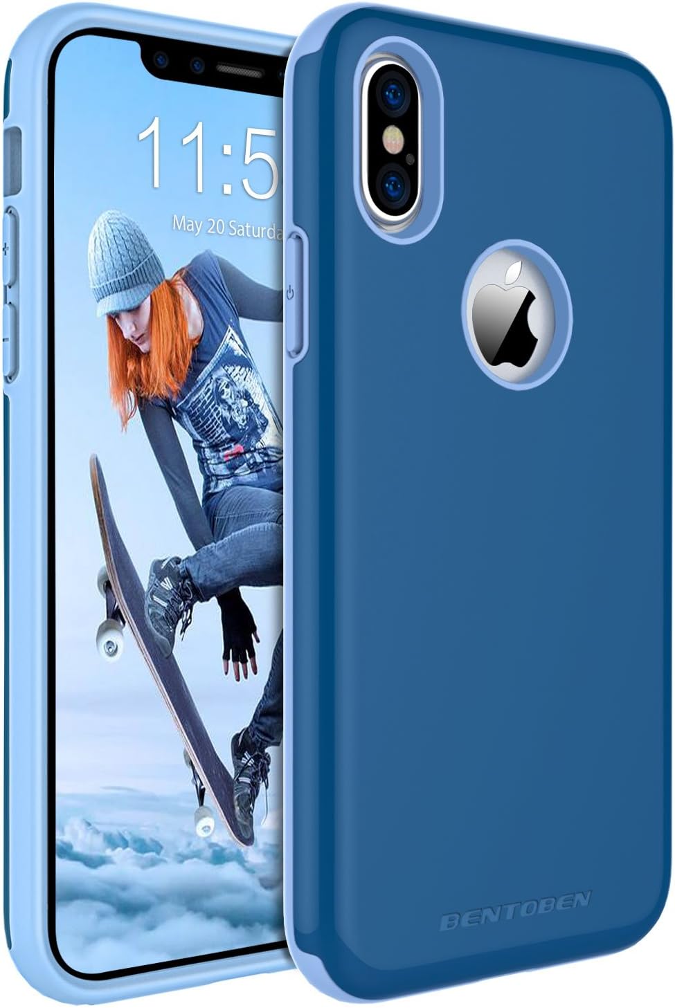 BENTOBEN iPhone Xs Case (2018), iPhone X Case, Protective Slim iPhone Case Cover Shockproof Hard PC Flexible TPU Rugged Phone Cases - Blue [Support Wireless Charging]