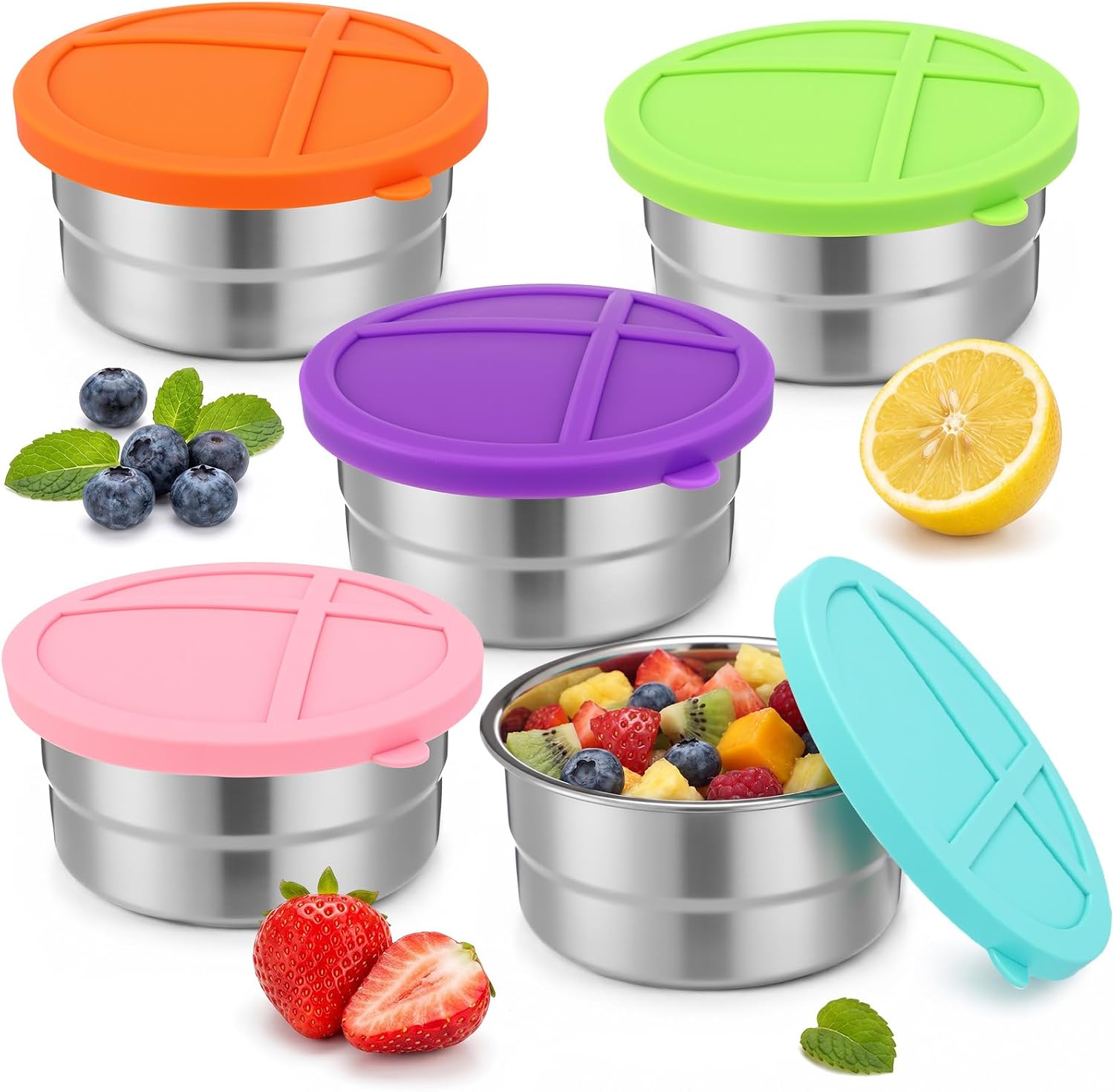 Jingmore 5 Pcs Stainless Steel Food Containers 13 oz,Bright