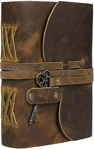 Diario de cuero vintage  Diario encuadernado de cuero antiguo hecho a mano con borde de cubierta de papel, cuaderno de bocetos de cuero de 7 x 5