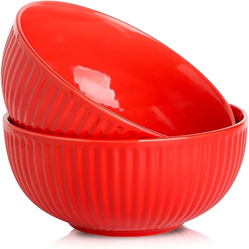 Vista 15 de HASENSE Ensaladeras grandes de 2, cuencos de porcelana de 60 onzas para servir de 8 pulgadas para comedor de cocina, elegantes platos de cerámica