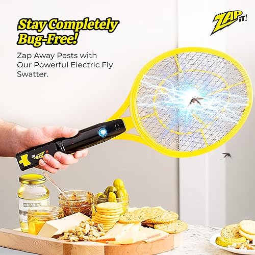 Miniatura 10 de Zap It Bug Zapper - Raqueta mata mosquitos recargable de 4000 voltios, cable de carga USB
