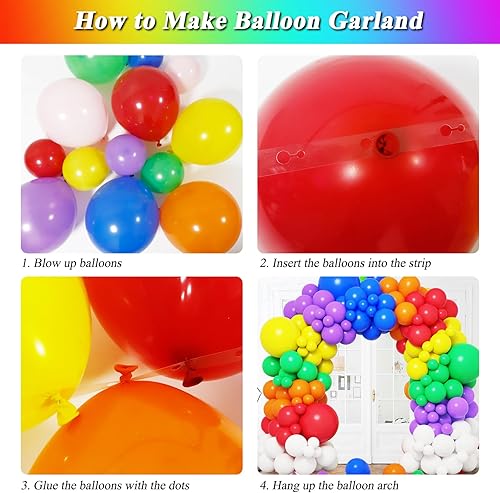 Miniatura 4 de RUBFAC Kit de arco de guirnalda de globos arcoíris de 189 piezas, 7 globos de látex multicolor surtidos de 51018 pulgadas para decoración de fiesta