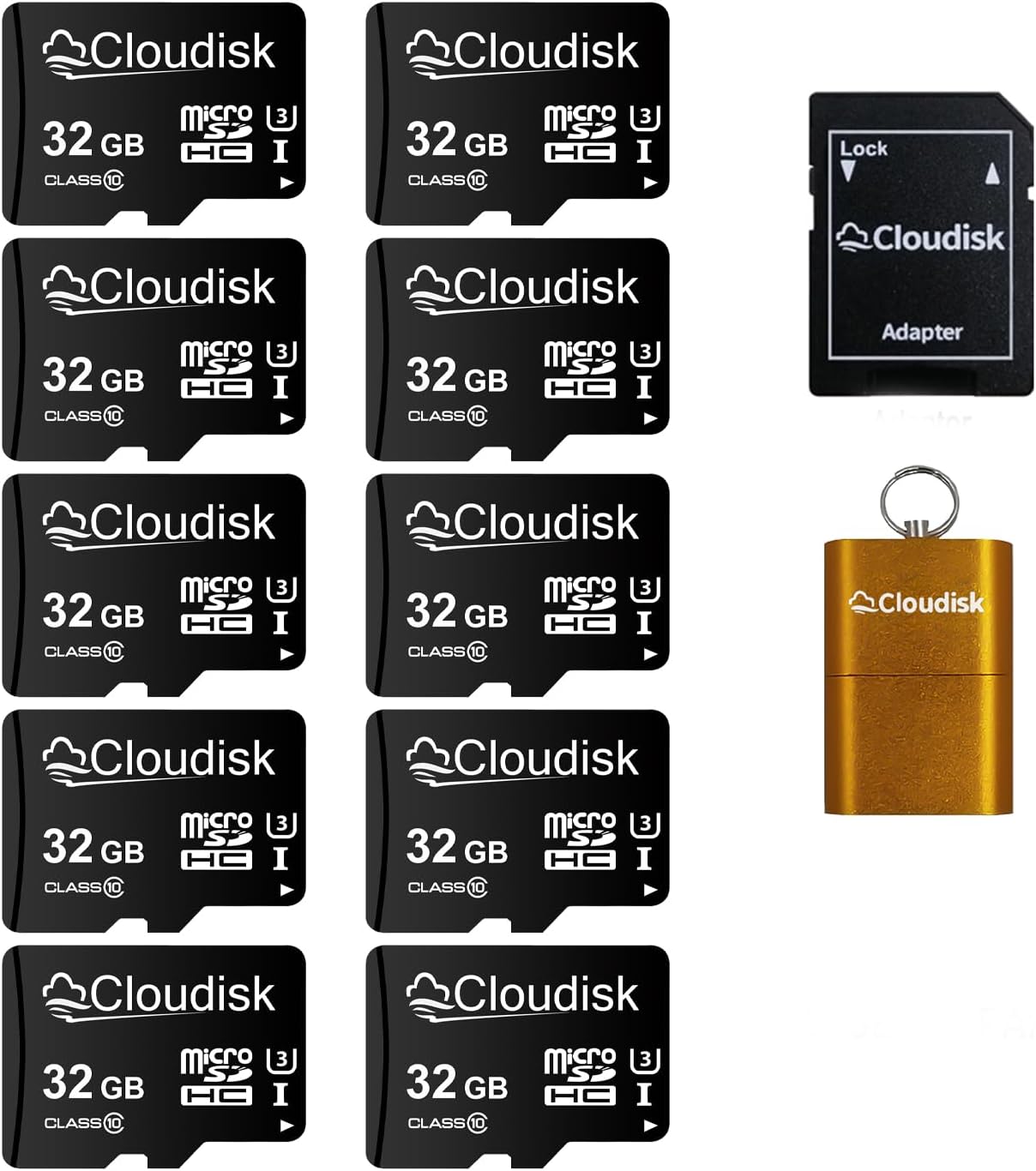 Pack of 10 Micro SD Card 32GB Flash Memory Card C10 A2 U3 Micro SDHC with SD Adapter, Card Reader (32GB)