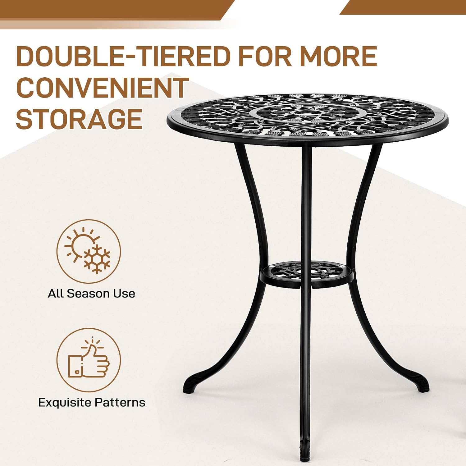 Outdoor Patio Set with 1 Table & 2 Chairs,for Living Room,Dining Room,Bedroom,Study(23.6 "x 23.6"x 26"). (Black)