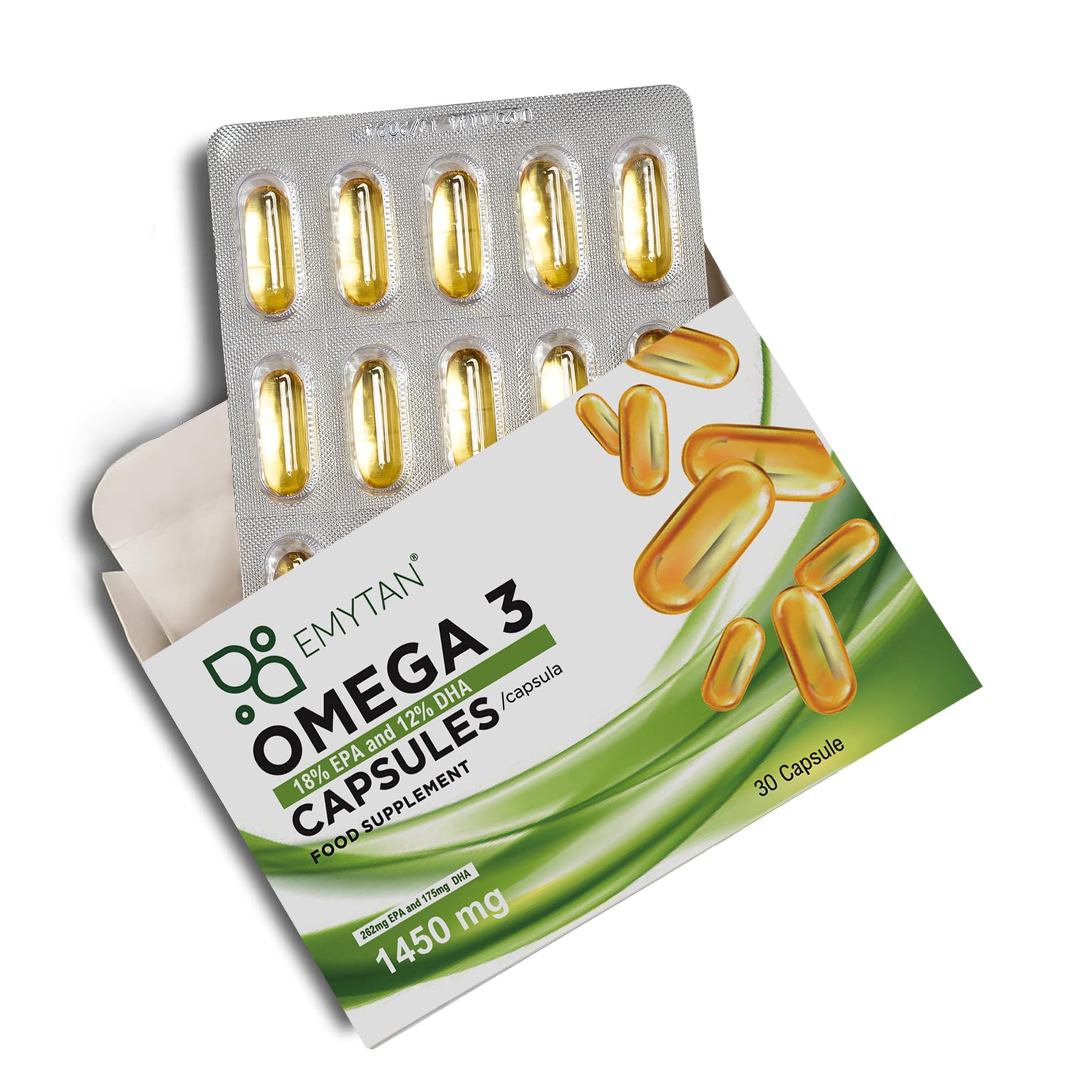 Omega 3 Alto Dosaggio 1450mg - 18% EPA e 12% DHA - Integratore Olio di Pesce Purificato - Supporto Funzione Cardiaca, Vista e Cerebrale - 180 Capsule