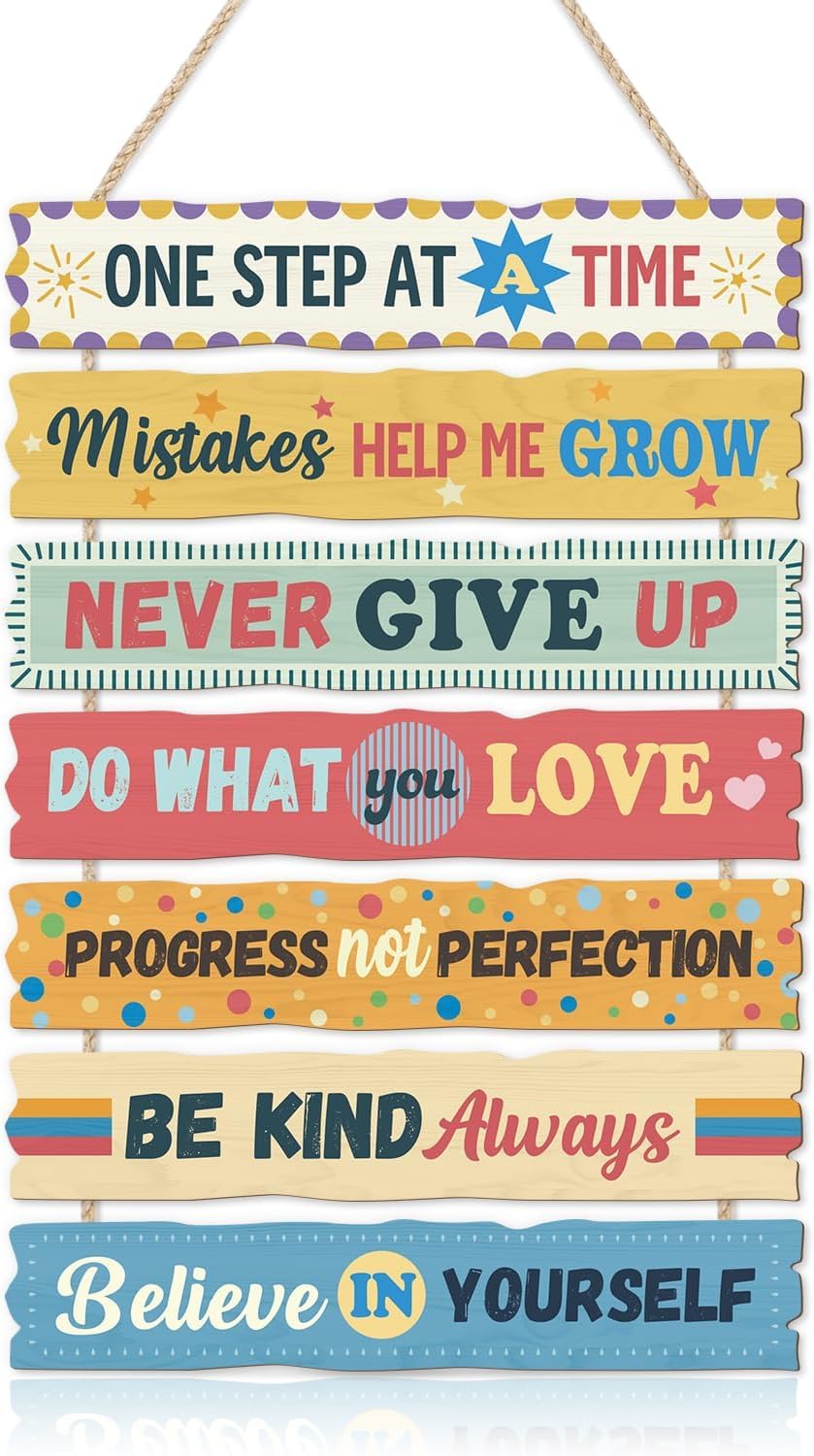 CHDITB Classroom Motivational Wooden Sign, Inspirational Wood Hanging Plaque, Positive Quotes Front Door Sign, Uplifting Wall Decor Hanger Never Give Up Wall Art for Nursery School Decor — image 1