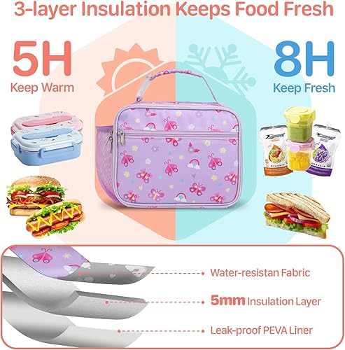 Miniatura 3 de Lonchera para niñas  Lonchera con aislamiento para niños, reutilizable, con soporte para botella de agua, bolsa de almuerzo para la escuela,