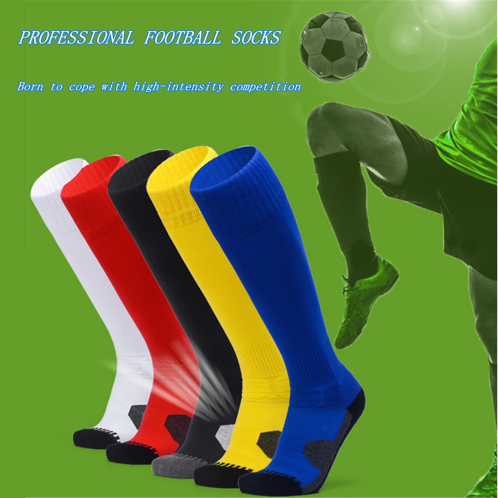 HULG 5 Paia di Calzini da Calcio Calzini Elasticizzati A Compressione Colorati Calzini Alti al Ginocchio Calzini da Calcio per Uomo Donna Adolescenti