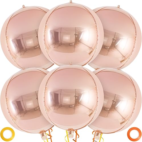 Globos metálicos de color champán de 22 pulgadas, 6 globos redondos de esfera de aluminio, globos grandes de Mylar champán para decoración para