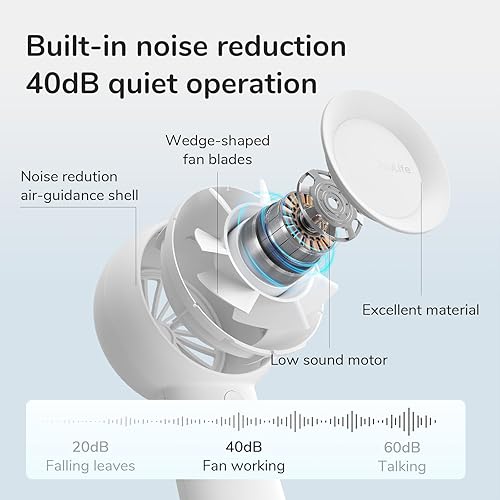 Vista 5 de JISULIFE Ventilador turbo portátil de mano [tiempo máximo de enfriamiento de 16 horas], 4000 mAh USB recargable personal con pilas, ventilador