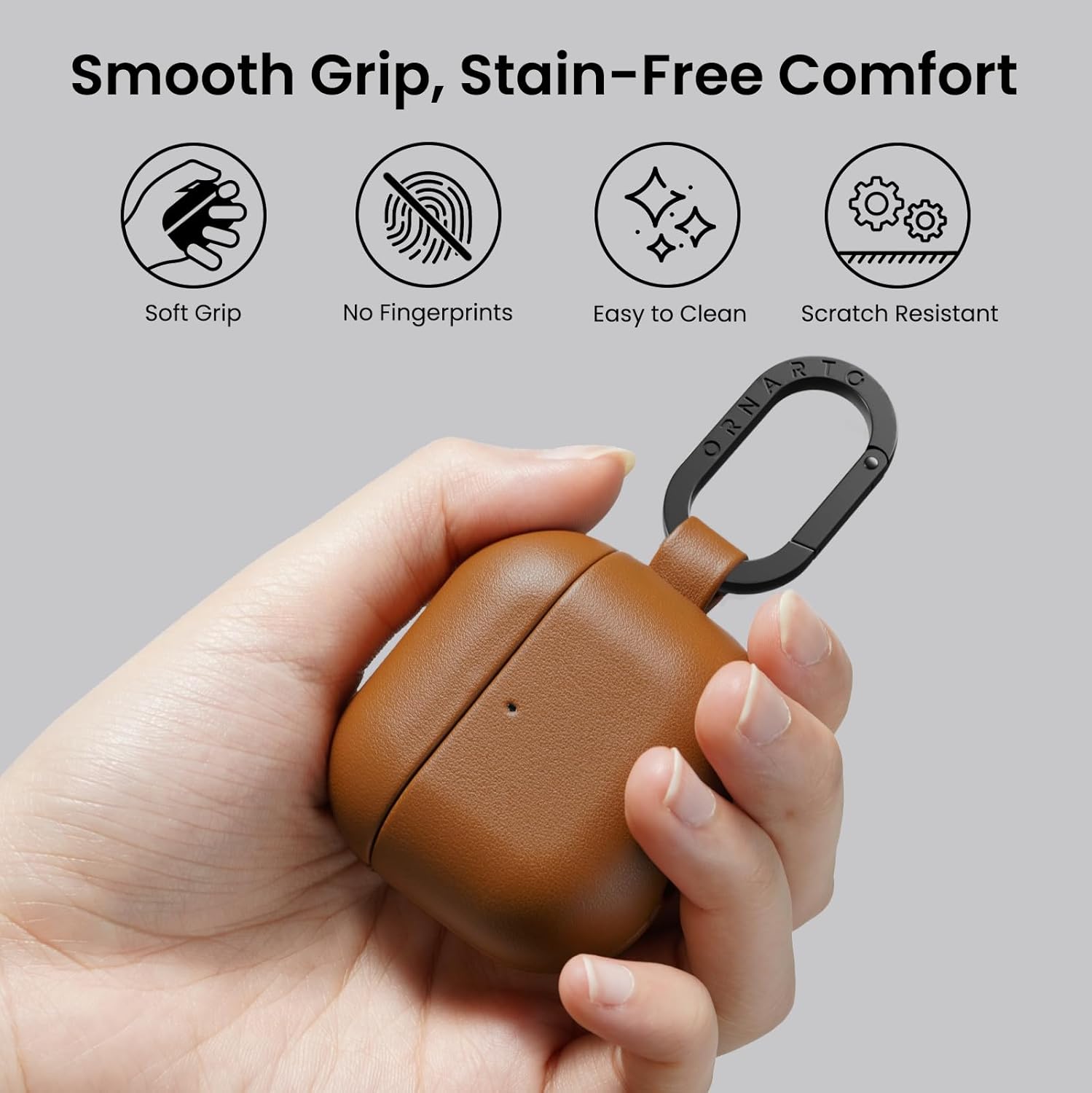 ORNARTO Compatible with AirPods 4 Case, Full Protective Vegan Leather Cover for AirPods 4th Generation (2024), Front LED Visible, Caramel Brown