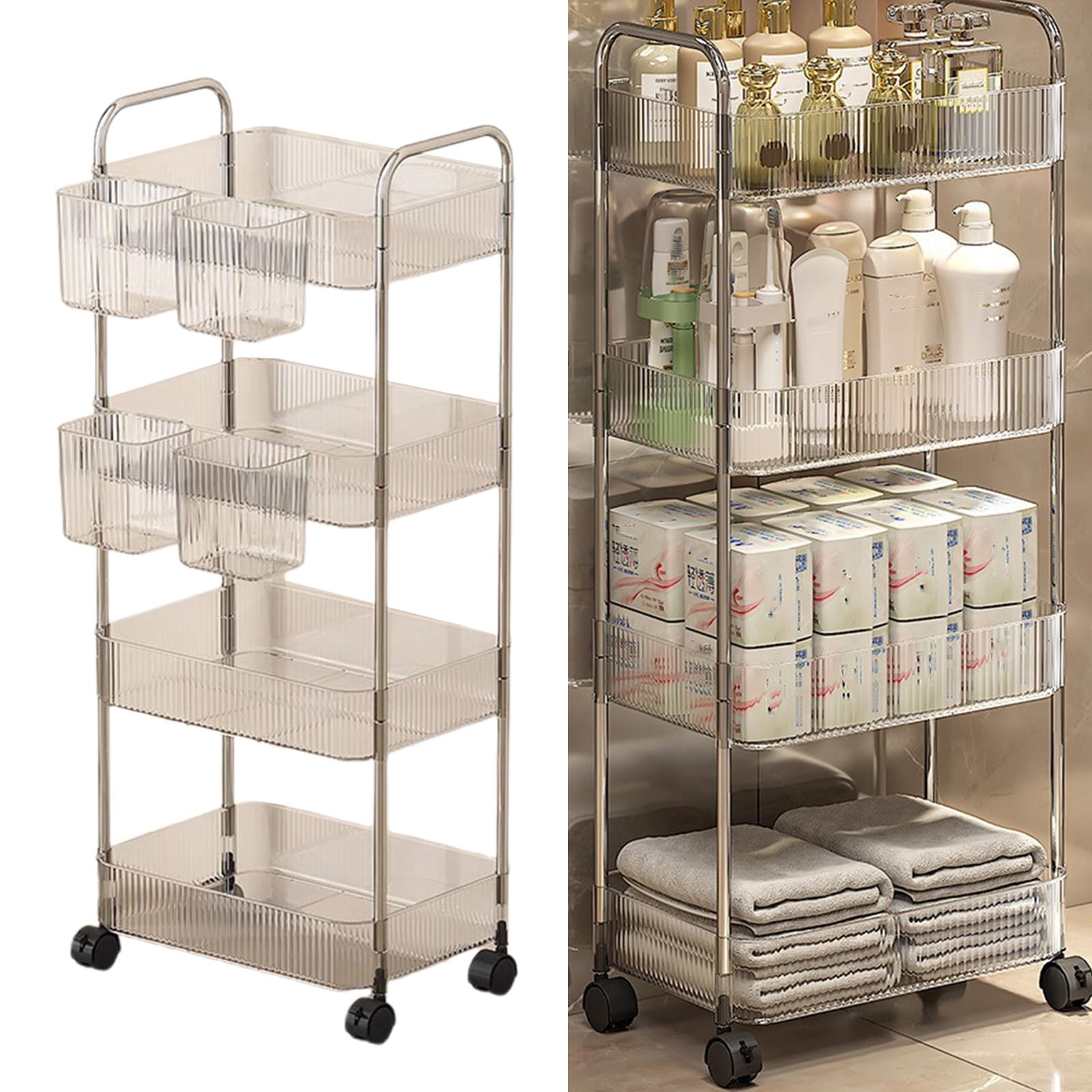 Chariot de rangement multifonction transparent avec lisse pour produits de soins de la peau, maison, bureau chariot de rangement transparent avec