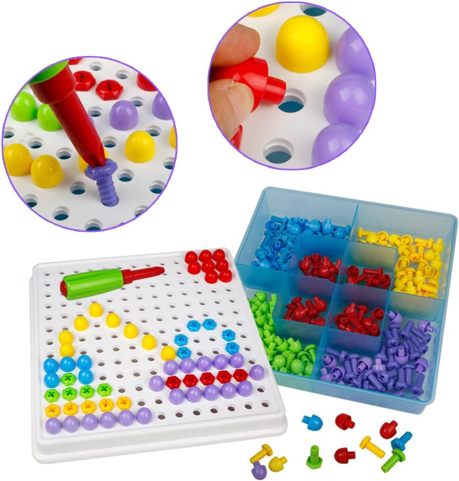 yoptote Mosaic Puzzle Jigsaw Puzzles Pegboard Building Blocks Game Kindergarten DIY Creative Educational Toys for Kid Girls Boys,Random Delivery