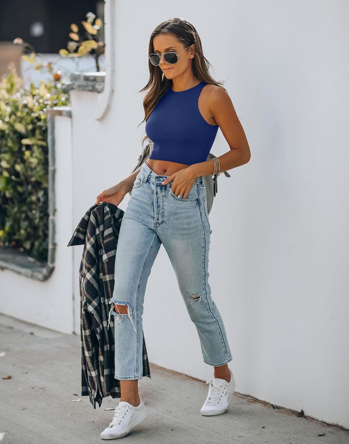 REORIA Women’s Sexy Sleeveless Racer Back Tank Tops Halter Neck Crop Tops - Image 4