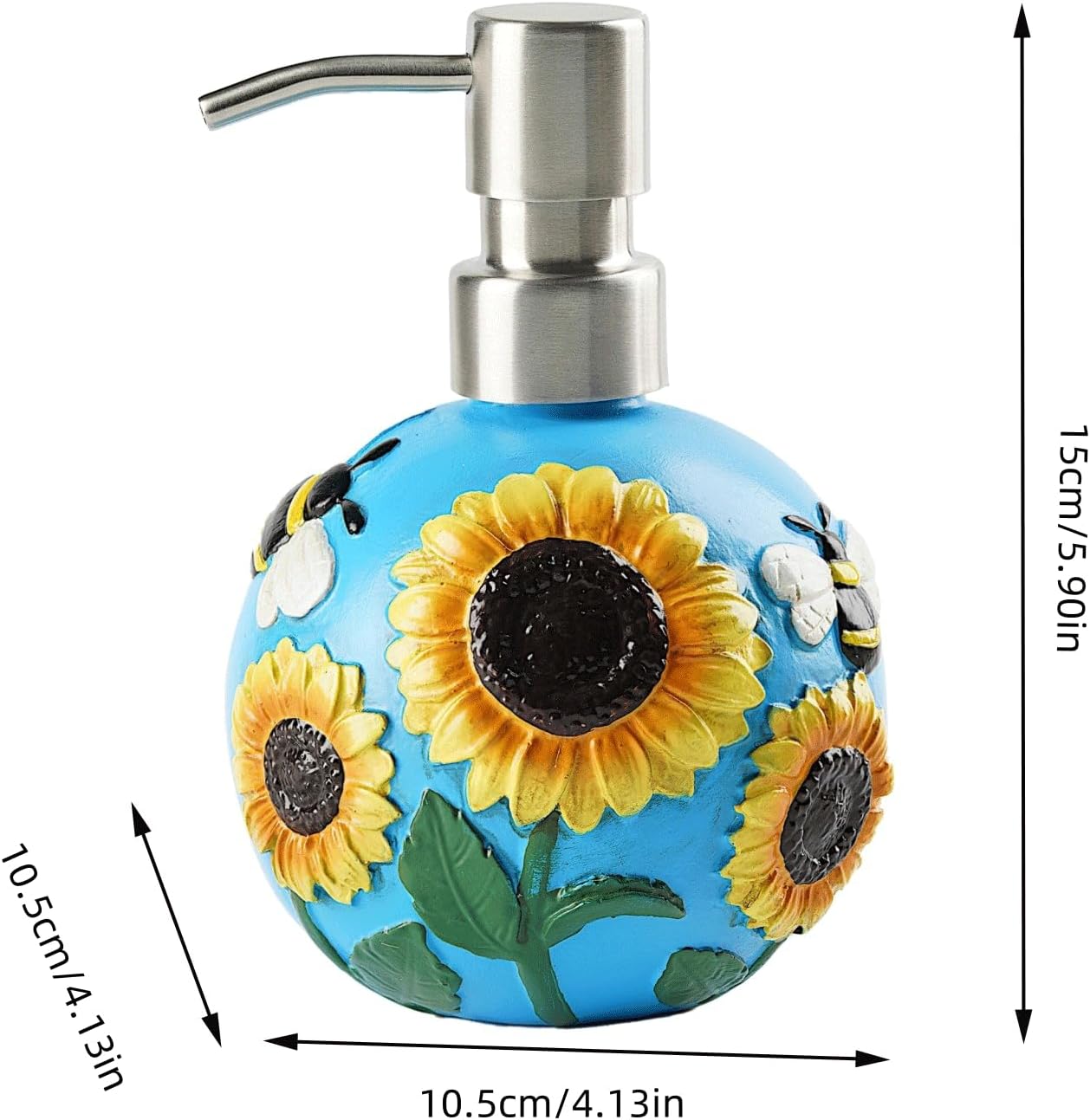 Refillable Soap Dispenser Sunflower Soap Dispenser 3D Hand Painted Cute Floral Hand Soap Dispenser 12OZ Blue Refillable Lotion Dispenser Bathroom Body Wash Dispenser