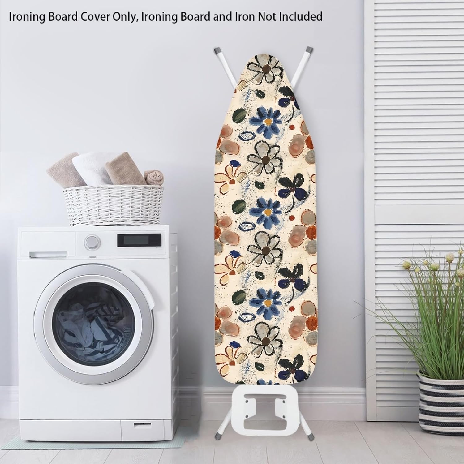 Flowers Ironing Board Cover,16"x55" Standard Ironing Board Cover with Elastic Edge and Hook and Loop Fasteners, Scorch & Stain Resistant, Polyester Home Ironing Board Covers, Natural Floral