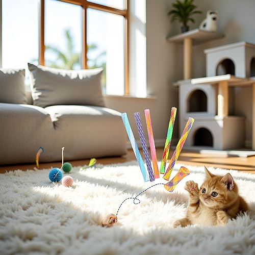 Miniatura 7 de Juguete de tubo para gatos, 10 piezas, malla de nailon de 5.1 pulgadas, telescópico plegable de plástico para gatos, elegante juguete masticable