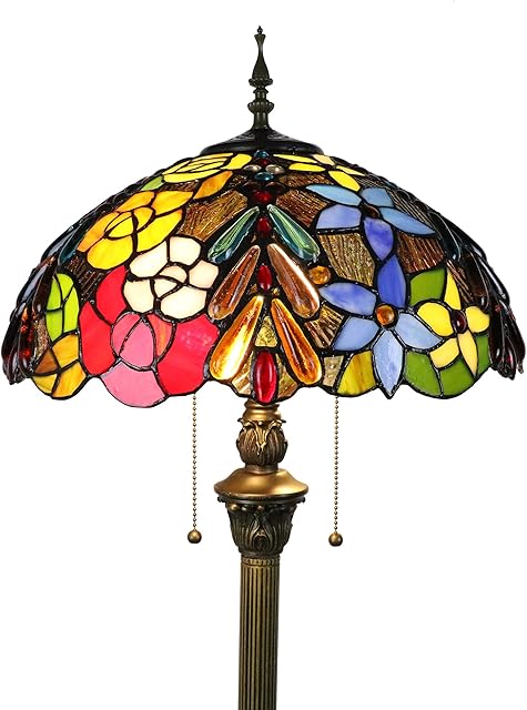 Tokira Grape Tiffany Floor Lamp for Living Room, 16 Inch Vintage Stained Glass Lampshade, 64 Inch Tiffany Tall Standard Lamps Floor for Lounge, Standing Night Light for Reading, 2 Free LED Bulb