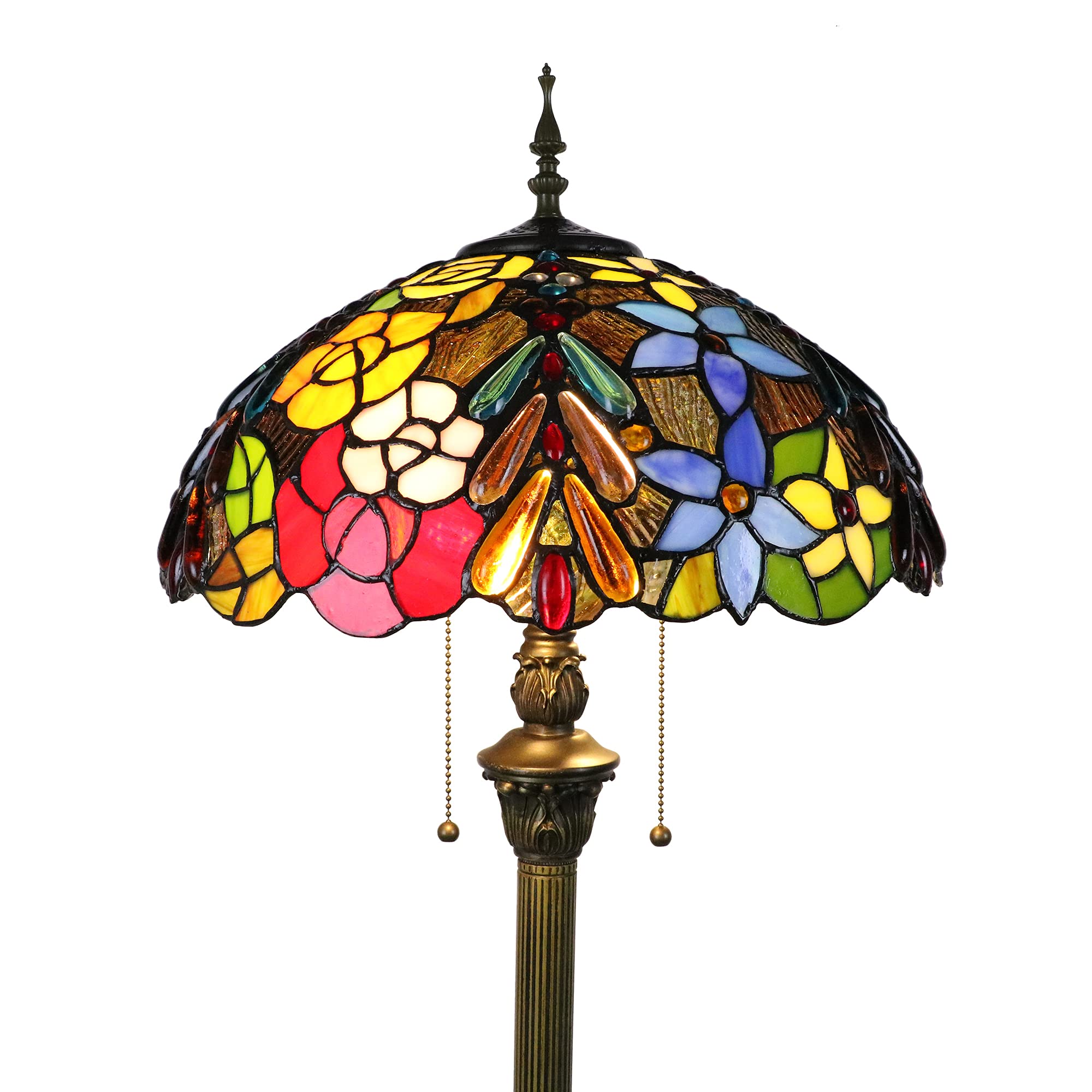 Tiffany Stehlampe Wohnzimmer, E27 Traube Glasperlen Leselampe Modern Blumen Stehlampe Aus Buntglas für Flur [Ohne Glühbirnen]