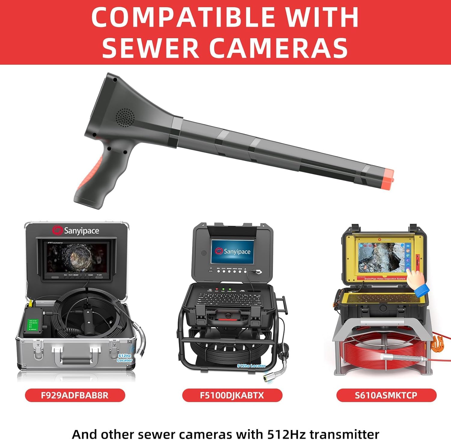 Sanyipace 512Hz Pipe Locator, 3.5" Screen Receiver Locating Wand, 3000mAh High Capacity Battery Pack, Far/Near Modes for Pipes, Drain Camera Detector Tester Tool, Ideal for Plumbers, Electricians