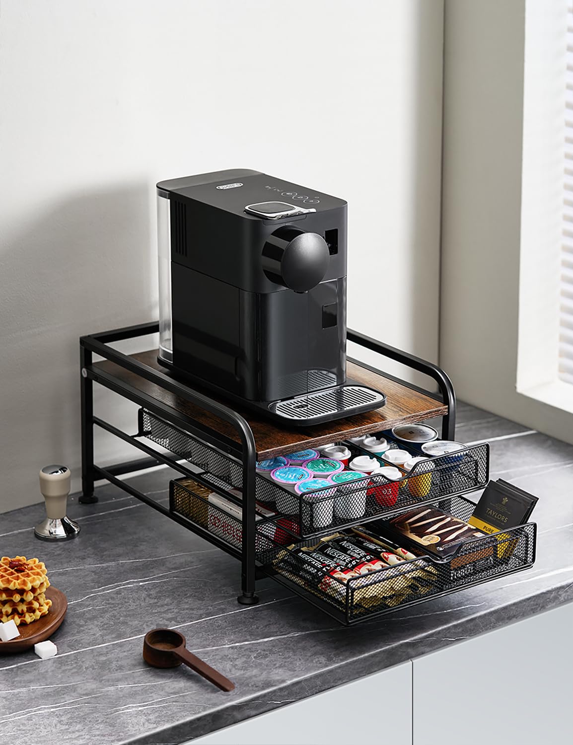 SenereHome Uchwyt na kubek K, uchwyt na kapsułki Vertuo, organizer na blat do Nespresso, czarny