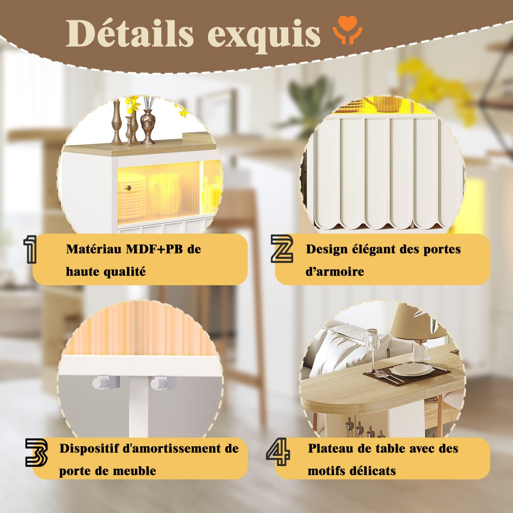 Table de Bar Extensible avec Espace de Rangement,Table Bar Cuisine Pivotant à 360° Moderne avec LED,Meuble de Rangement pour Cuisine,Salon,Salle à Manger,135-205×39×100cm (Blanc-B)
