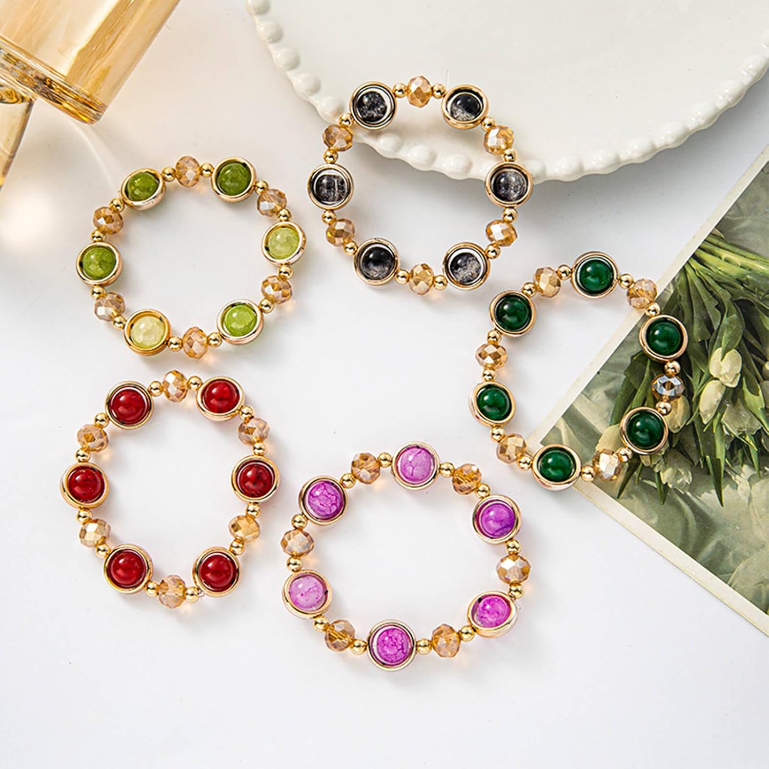 400pcs 10MM Glass Beads for Jewelry Making, 24 Colors Crystal Gemstone Beads Bracelet Round DIY Craft Beads Suitable for DIY Craft Necklace Bracelet Phone Lanyard Wedding Decor (24 Bicolors-10MM) - Image 9