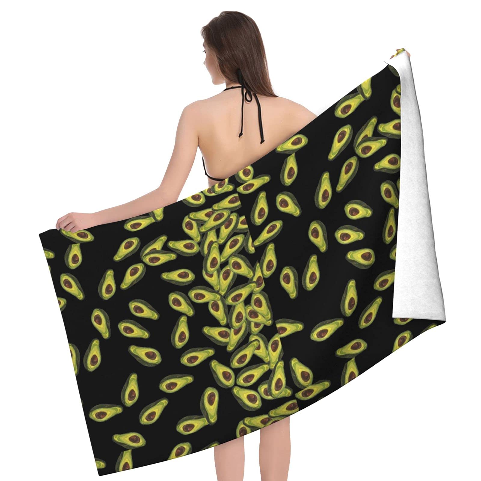 LSRCPD Avocado Beach Towel Highly Absorbent Microfiber Beach Blanket Soft Bath Towels 80 x 130 cm