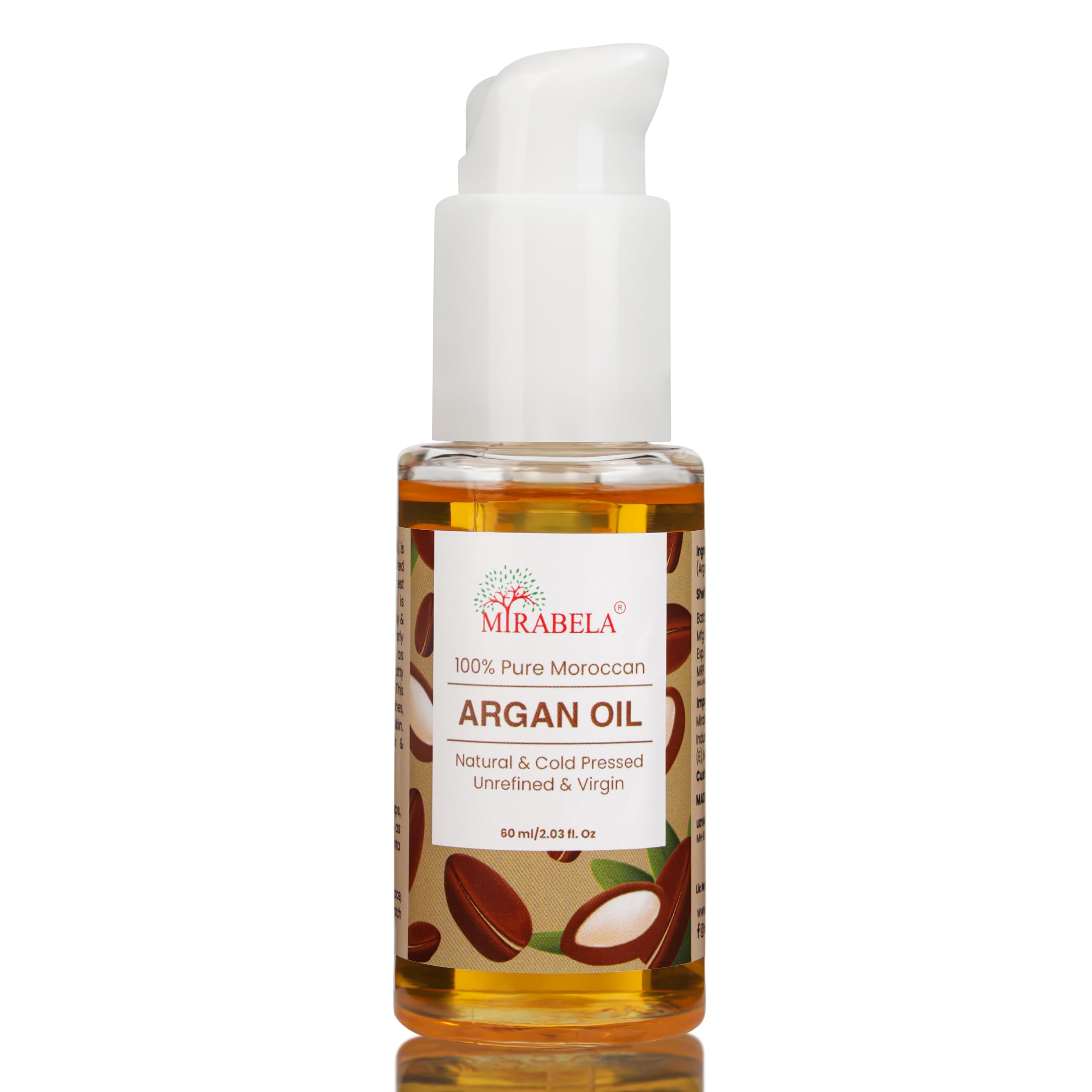Mirabela Moroccan Argan Oil, 100% Pure & Cold Pressed Argan Oil of Morocco for Hair, Face & Skin, 60ml
