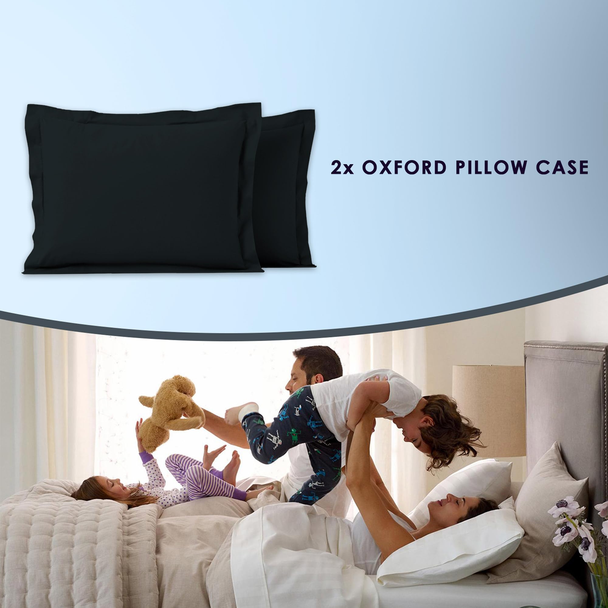 Pizuna Luxurios Cotton Pillow Cases 2 Pack Black 50x75cm, 1000 Thread Count Long Staple Combed Cotton Thick Pillow Cover - Image 4