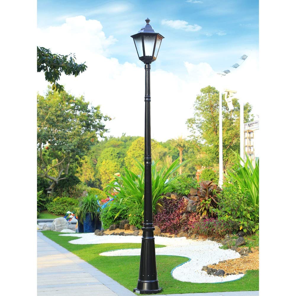 Farola Tradicional E27 De Un Solo Cabezal Para Exteriores Ip65, Resistente Al Agua, De Vidrio, Poste Alto, Luz De Pilar, Lámpara De Columna De Camino De Aluminio Retro Europea,Black-Height 3m