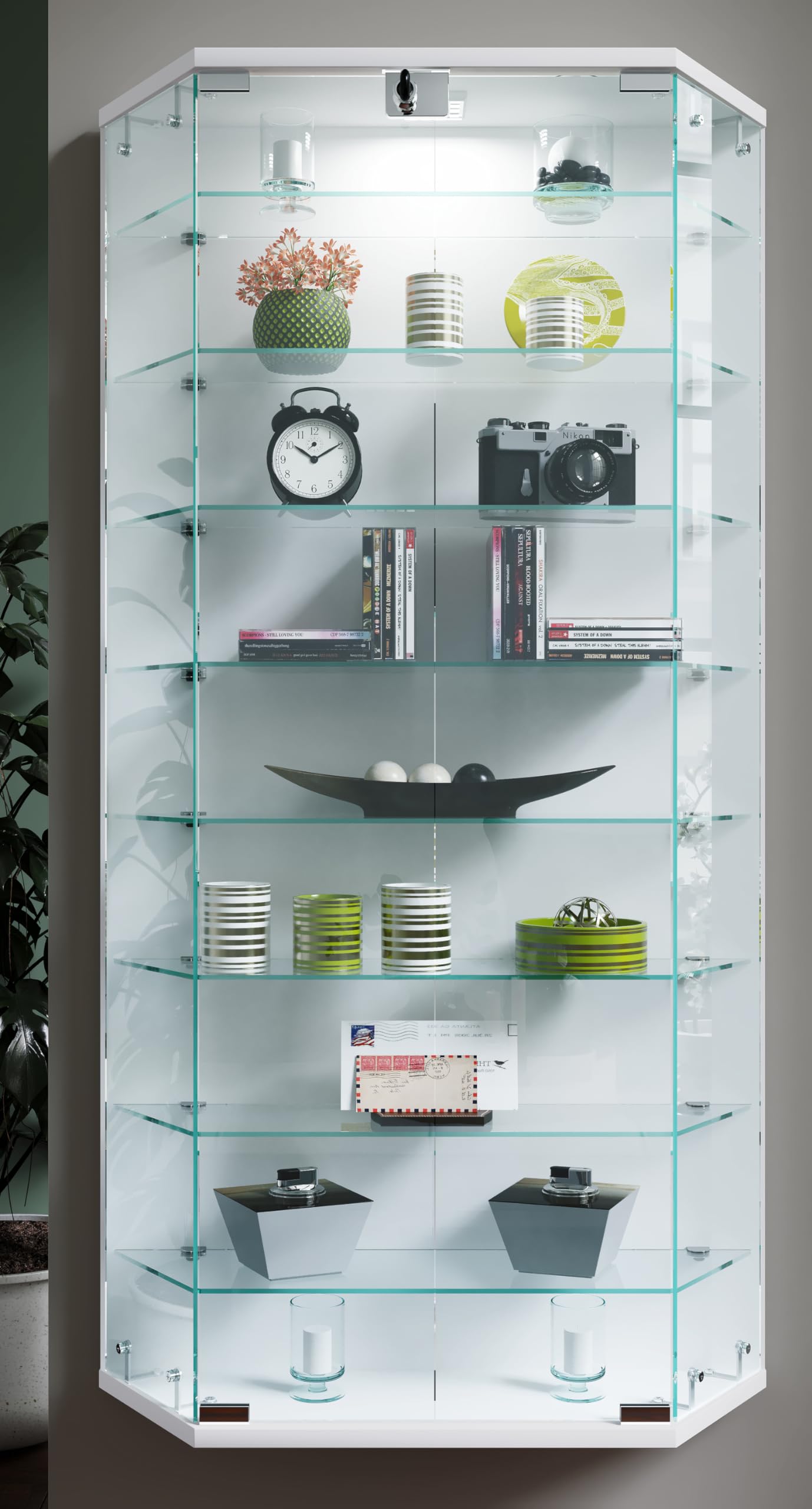 VCM Glasvitrine hängend | Vitrine Glas mit ESG-Sicherheitsglas | Maße ca. H. 114 x B. 83 x T. 17 cm | Hängevitrine Glas | Modern und platzsparend | Glas Vitrinenschrank - Benila XL