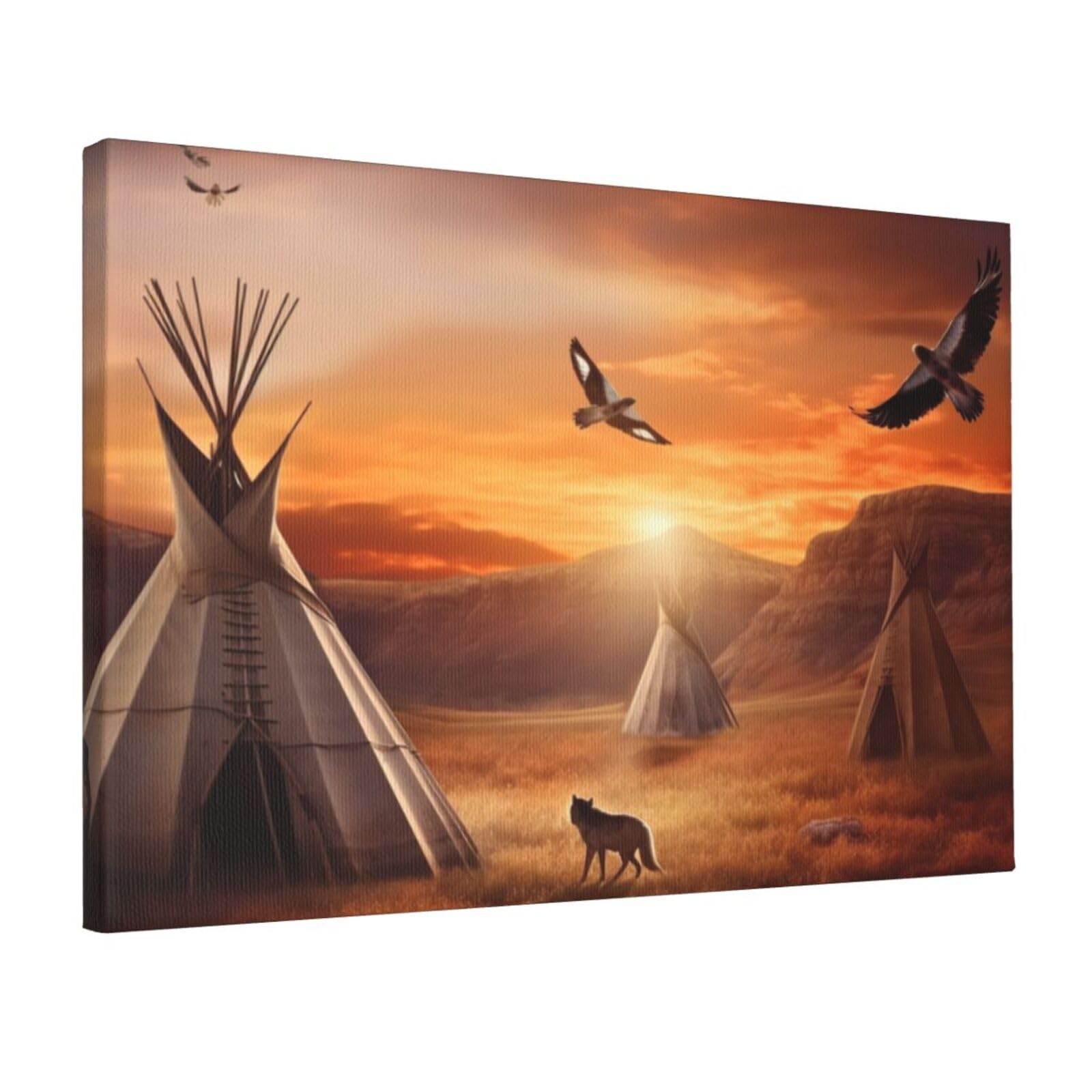 KLOPH Native American Tribes Canvas Wall Art for Living Room 12"x18" Modern Artwork Painting for Bathroom Hanging Canvas Prints Aesthetic Wallart for Bedroom Kitchen Office Wall Decor