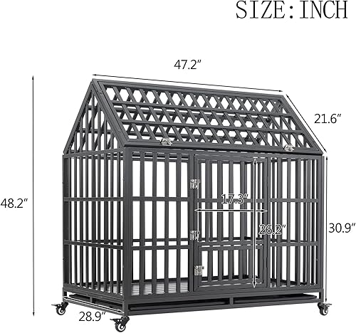 Miniatura 2 de Jaula para perros resistente, perrera de metal indestructible con cerradura para perros medianos y grandes con cerradura de puerta resistente y