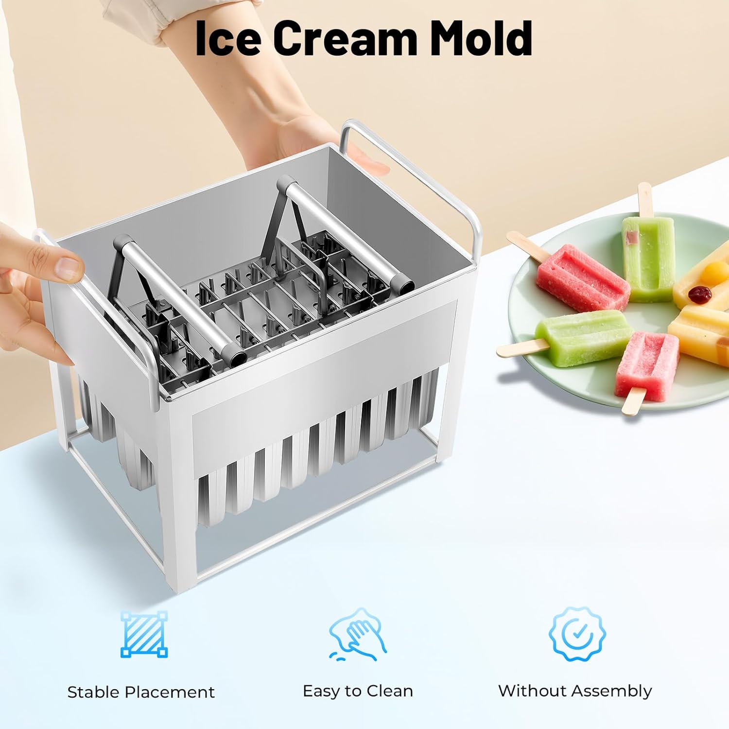 30 Pieces Stainless Steel Ice Cream Mold Kit Ice Cream Lollipop Ice Cream Stick Holder with Cover Stick Holder Commercial Mold