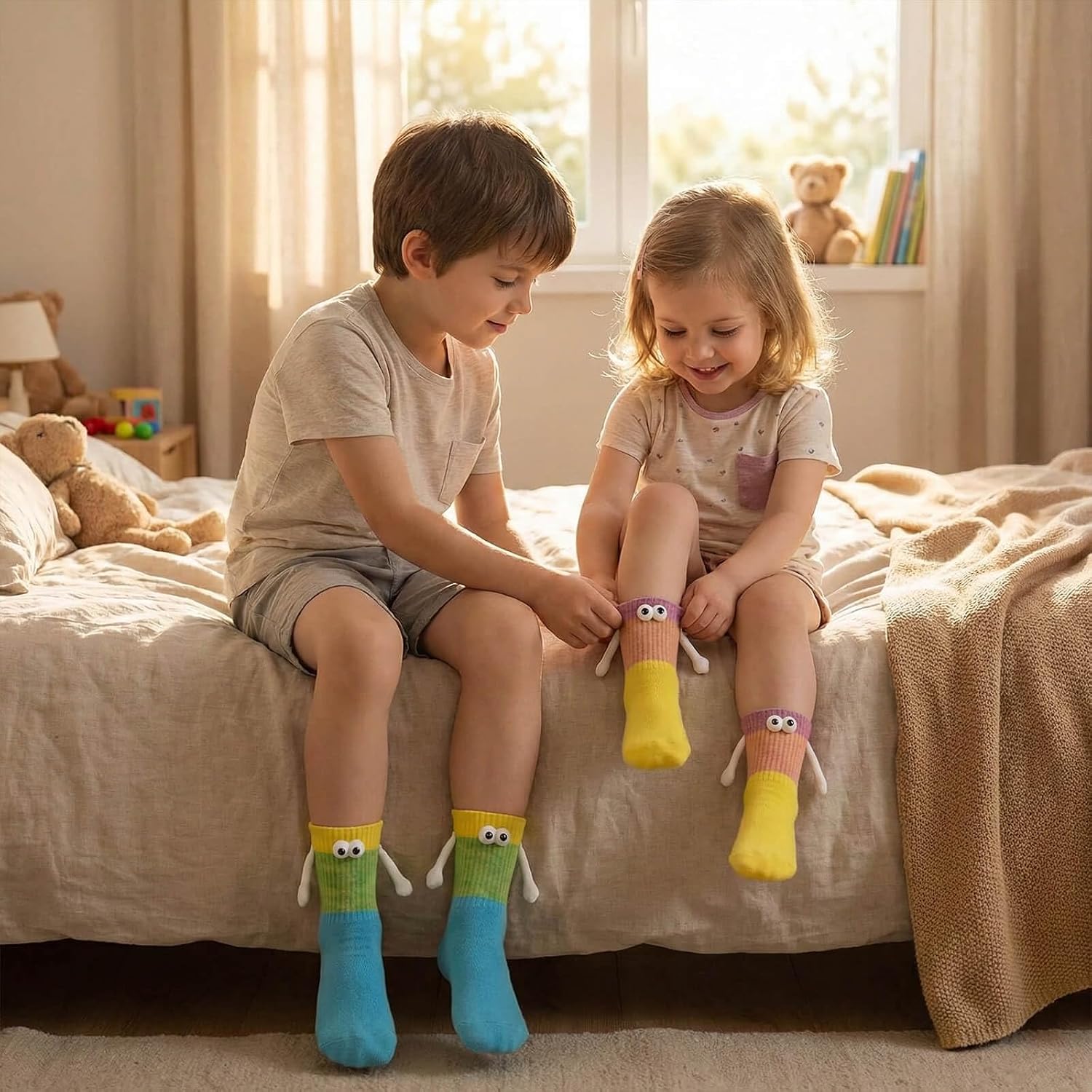 Magnetic Hand Holding Crazy Silly Funny Socks for Kids Boys Girls image 2