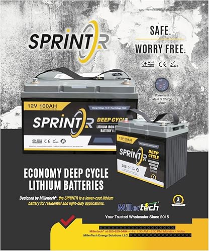 Miniatura 7 de SPRINTR - Batería de ciclo profundo LiFePO4 de fosfato de hierro y litio de 12 V 50 AH con medidor de carga integrado, ideal para carritos de golf,