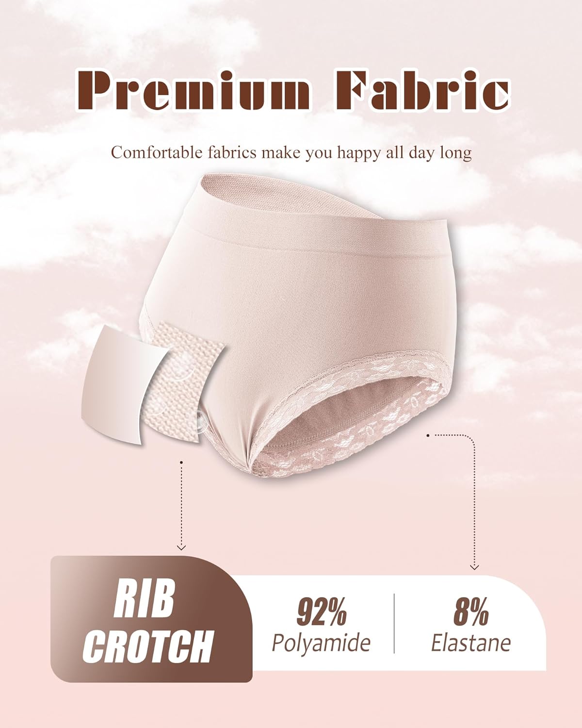 Womens Underwear High Waisted Seamless Lace Panties Breathable Full Coverage Plus Size Brief 5-Pack - Image 5