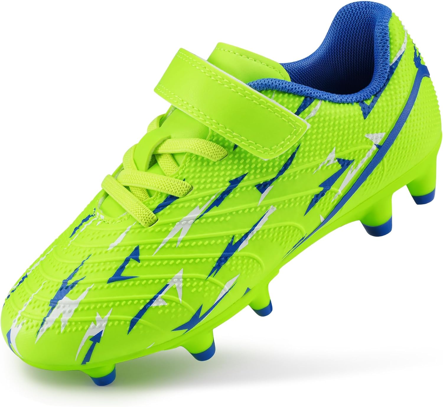 STELLE Boys Girls Soccer Cleats Firm Ground Kids Soccer Shoes Athletic Outdoor Lightning Pattern Football Shoes for Toddler/Little/Big Kid