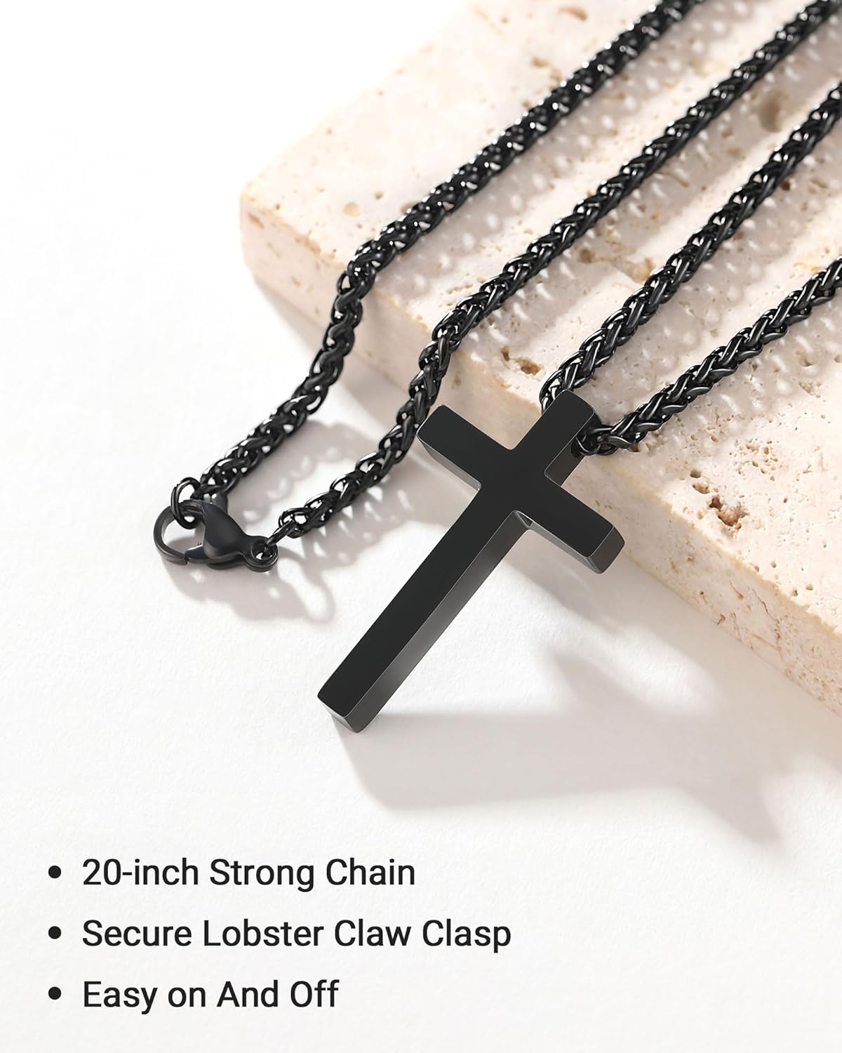 Faith, Love & Strength - Stainless Steel Cross Necklace for Son Grandson Teen Boys Christian Christmas Birthday Gifts - Image 4