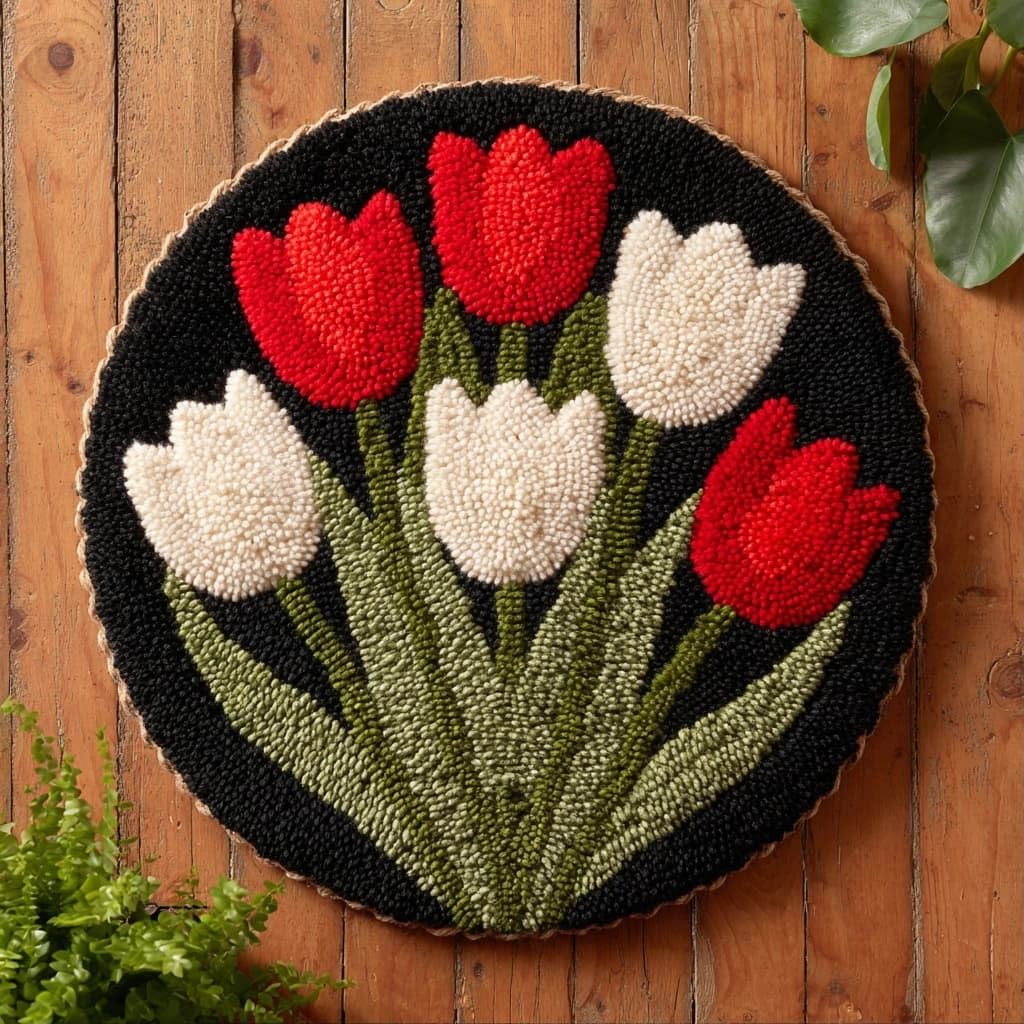 AMBATTERY Latch Hook Kits for Adults,Rug Making Kit,Tulip Flowers