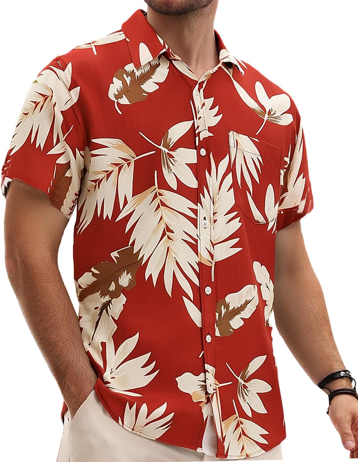 TUNEVUSE Mens Hawaiian Short Sleeve Shirt Button Down Tropical Floral Beach Vacation Shirt - Image 2