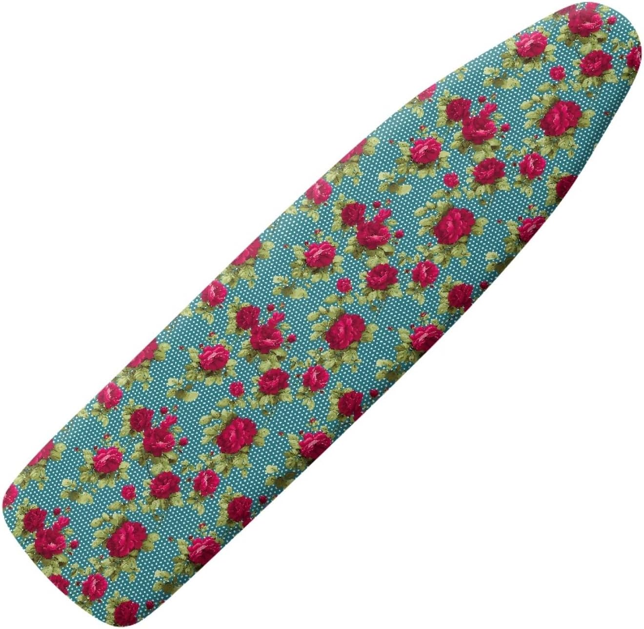 Flowers Ironing Board Cover,16"x55" Standard Ironing Board Cover with Elastic Edge and Hook and Loop Fasteners, Scorch & Stain Resistant, Polyester Home Ironing Board Covers, Classic Flower Paint