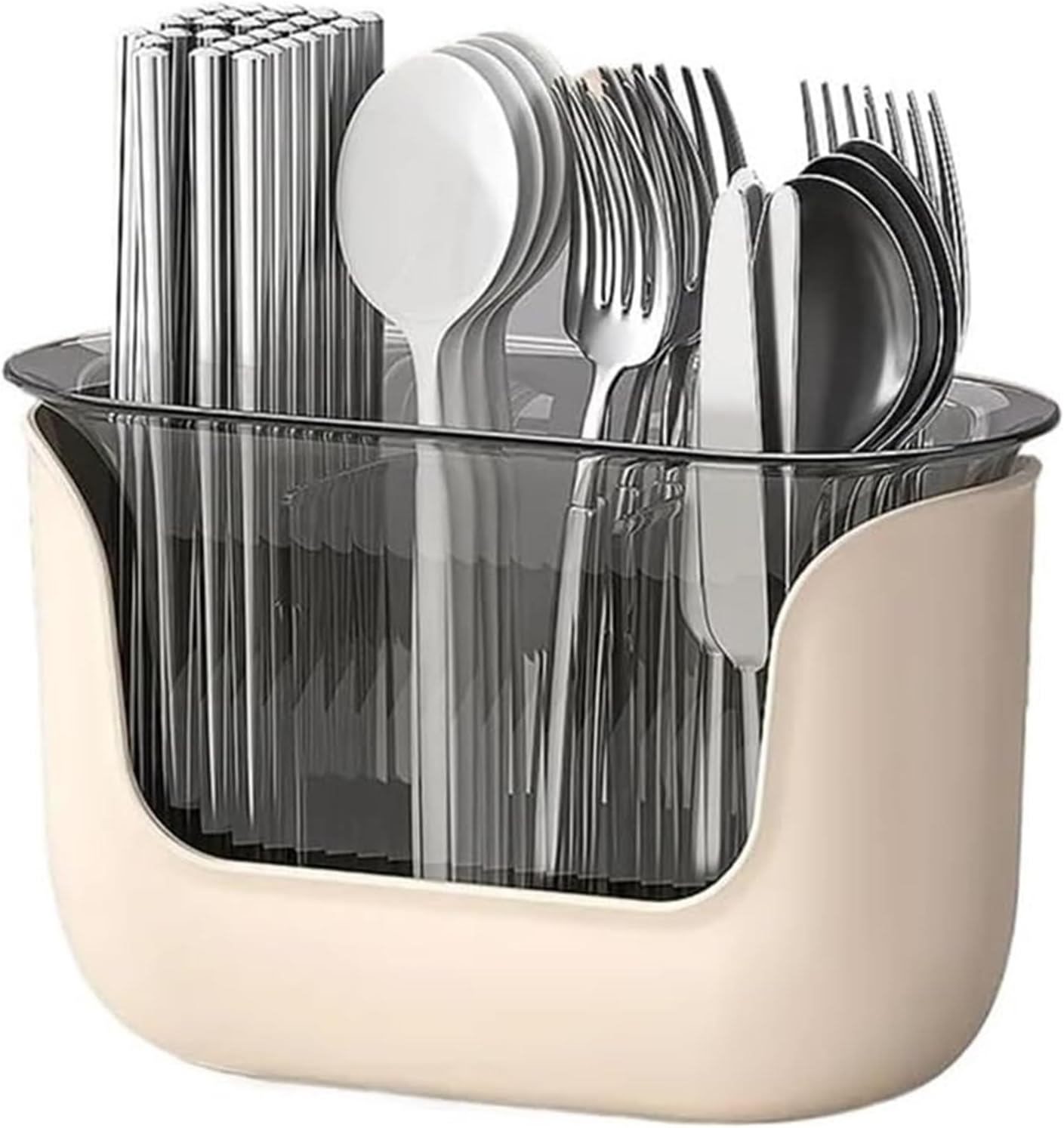 Kitchen Utensil Holder Multifunction Cutlery Holder Home Flatware Storage Shelf Kitchen Utensil Holder(Beige)