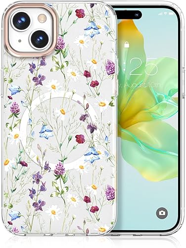 MILPROX Funda compatible con iPhone 15, compatible con MagSafe, bonito patrón floral de flores para niñas y mujeres, funda protectora magnética