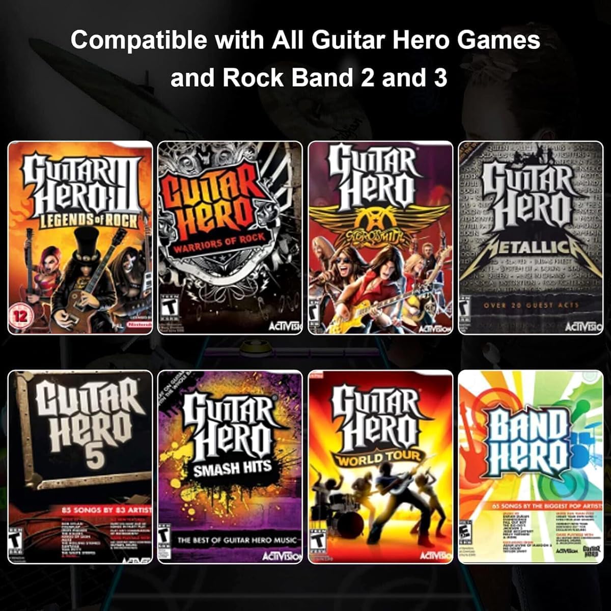 DOYO Controlador de guitarra inalámbrico desmontable para consola Wii, compatible con Guitar Hero y Rock Band, color blanco