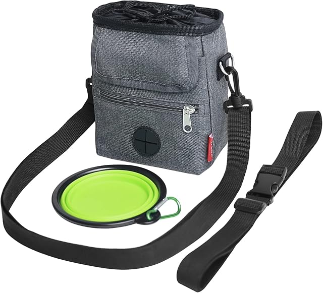 IUIXOP Dog Treat Pouch with Storage Pocket and Poop Bag Dispenser, Dog Walking Bag, Dog Training, Puppy Trianing Pouch, 3 ways to wear, Dog Accessories, Include A Collapsible Bowl