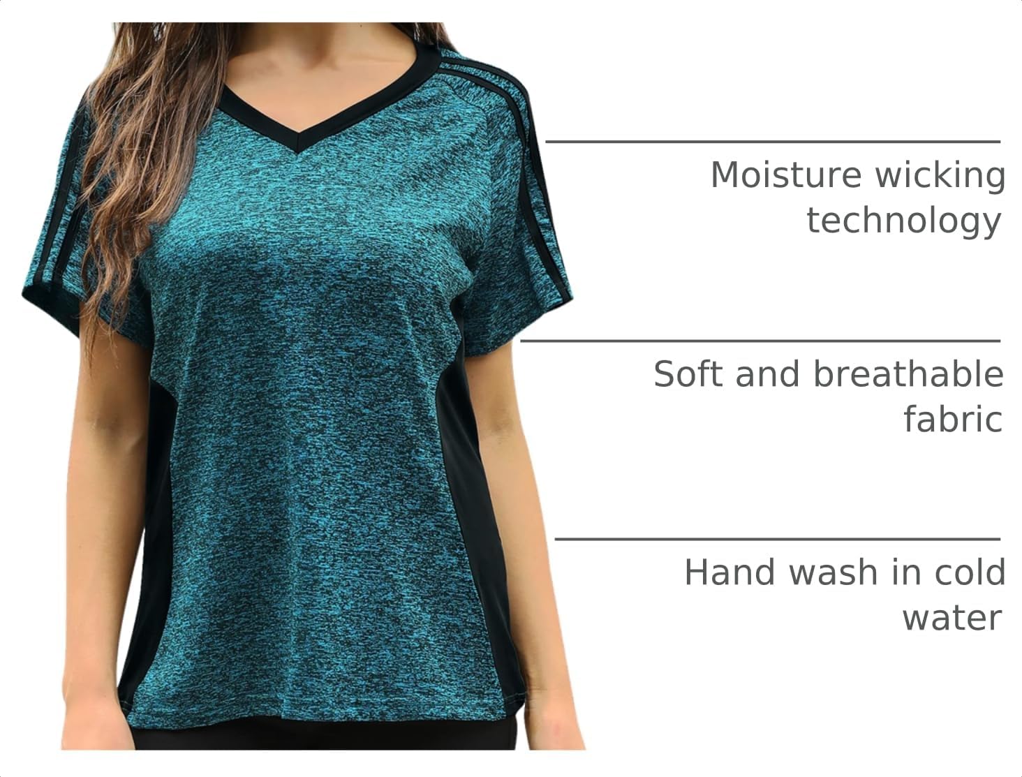 HOCOSIT Women's Workout Shirts Fast Dry Active Wear Yoga Top Sweat Wcking Clothes